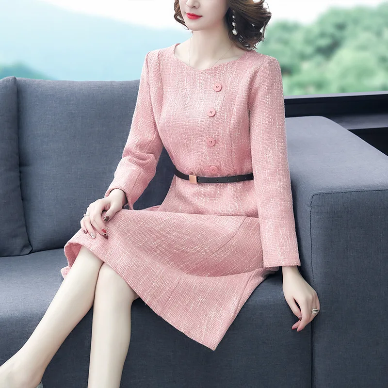 

2019 Autumn And Winter New Style Fashion Korean-style Graceful Slim Fit Slimming Mid-length A- line Skirt Tweed Dress Women's