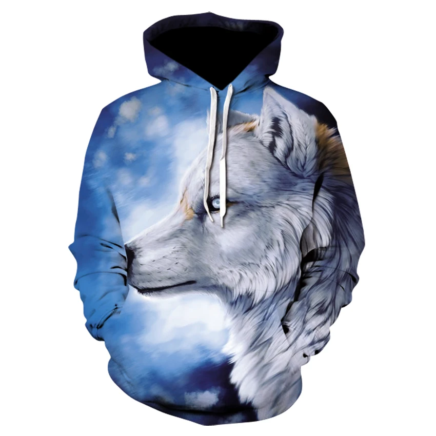 fashion spring and autumn pullover 3D printed Wolf shirt long sleeve shirt for men and women