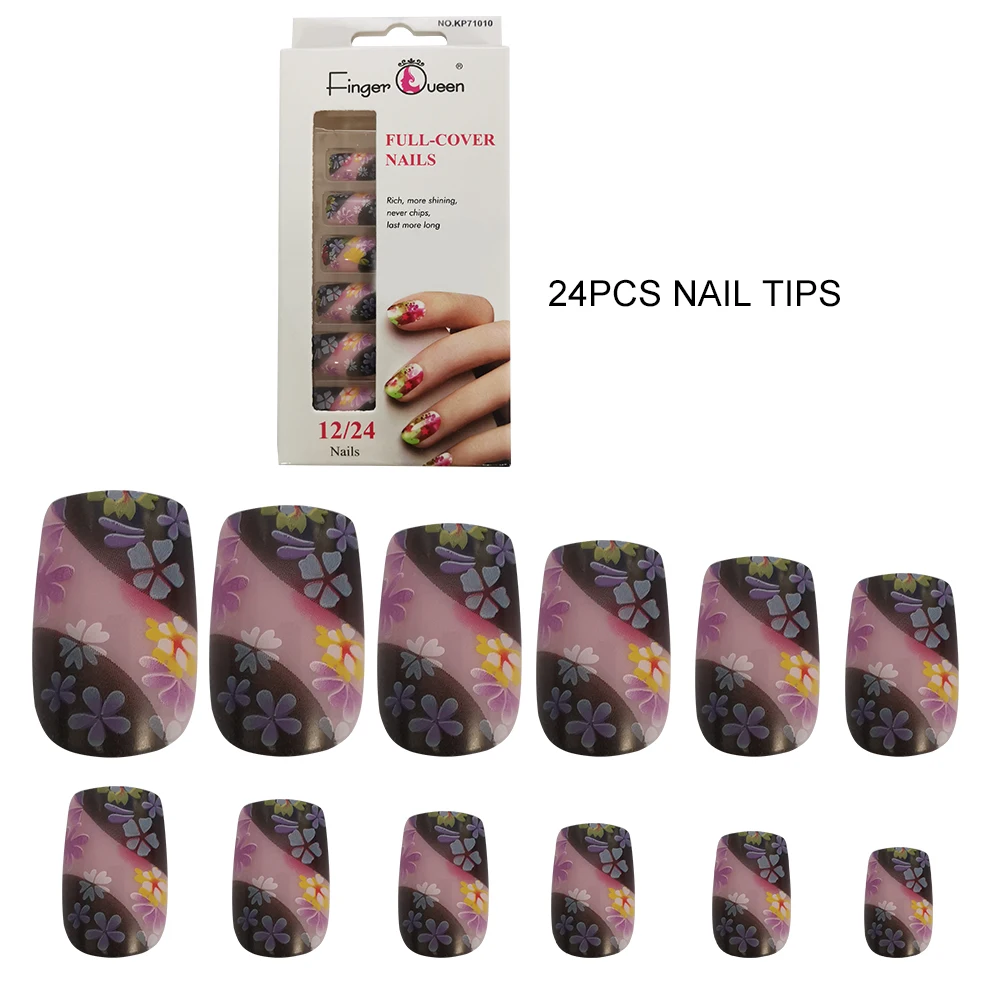 24PCS 24 шт./лот, накладные ногти, милый дизайн, накладные ногти, средней полноты покрытия, накладные ногти с желейной наклейкой для дизайна, мода - Цвет: 24PCS