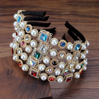 

Vintage Baroque Rhinestone Hairband Crystal Pearl Headbands For Women Diamante Hair Accessories
