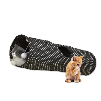 

Cat Canvas Tunnel With Hanging Ball Foldable 1 Holes Tunnel Kitty Toys For Puzzle Exercising Hiding Training