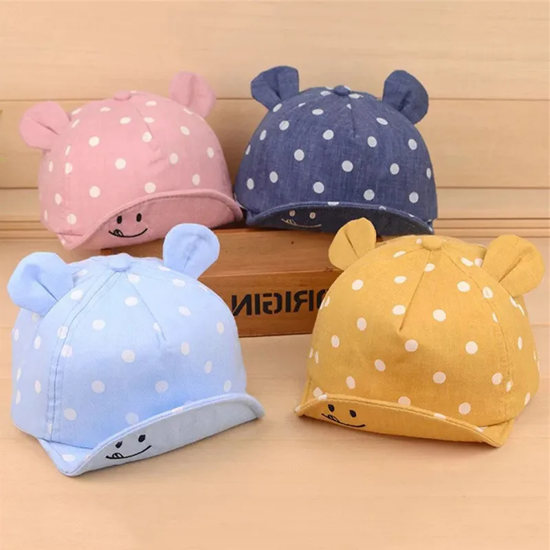 

Hats Baby Cute Baby Boys Girls Kids Polka Dot Peak Hat Smiling Face Wave Point Baseball Cap Sunhat Casquette Enfant Baby Hat
