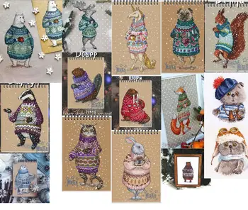

HH cross stitch kit Animal cotton thread Love lock canvas stitching embroidery Coffee drinking animal series sweater animal