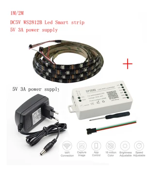 

2-3m DC5V WS2812B Led Strip 30 pixels/leds/m WS2812 IC Smart 5050 RGB led Strip light+5V LED Power Supply +SP108E LED Controller
