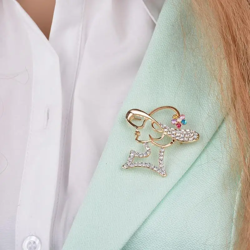 Zircon Girl Side Face Brooch for Women Line Hollow Simple Fashion Shawl Buckle Clothing Accessories Gift 2020 New | Украшения и