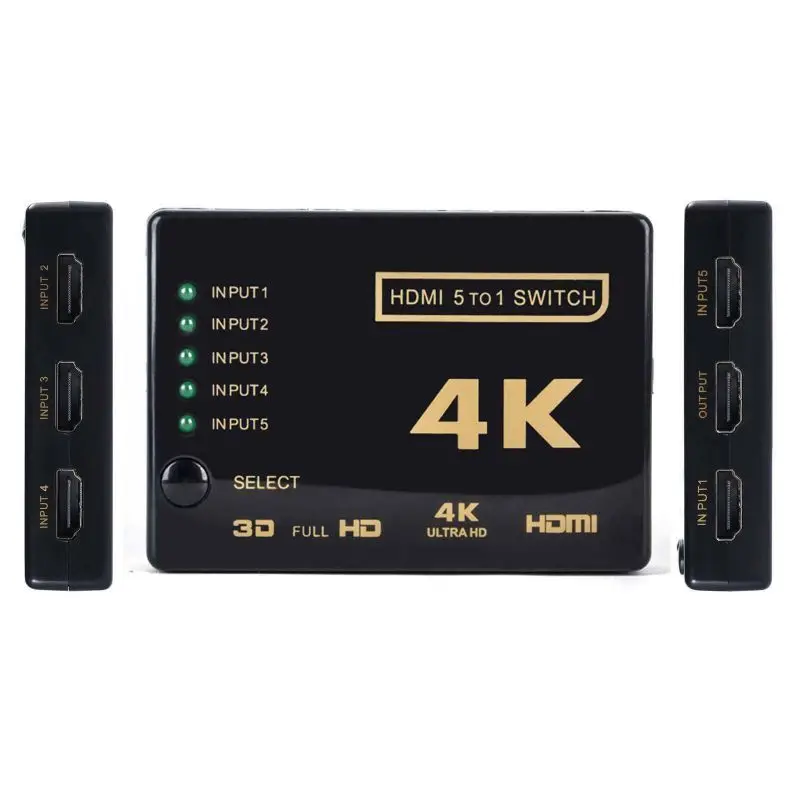 HDMI коммутатор UHD 5 портов HDMI переключатель коробка разветвитель 4K 3D 1080P ИК пульт дистанционного управления селектор концентратор 4K 2K Высокое разрешение