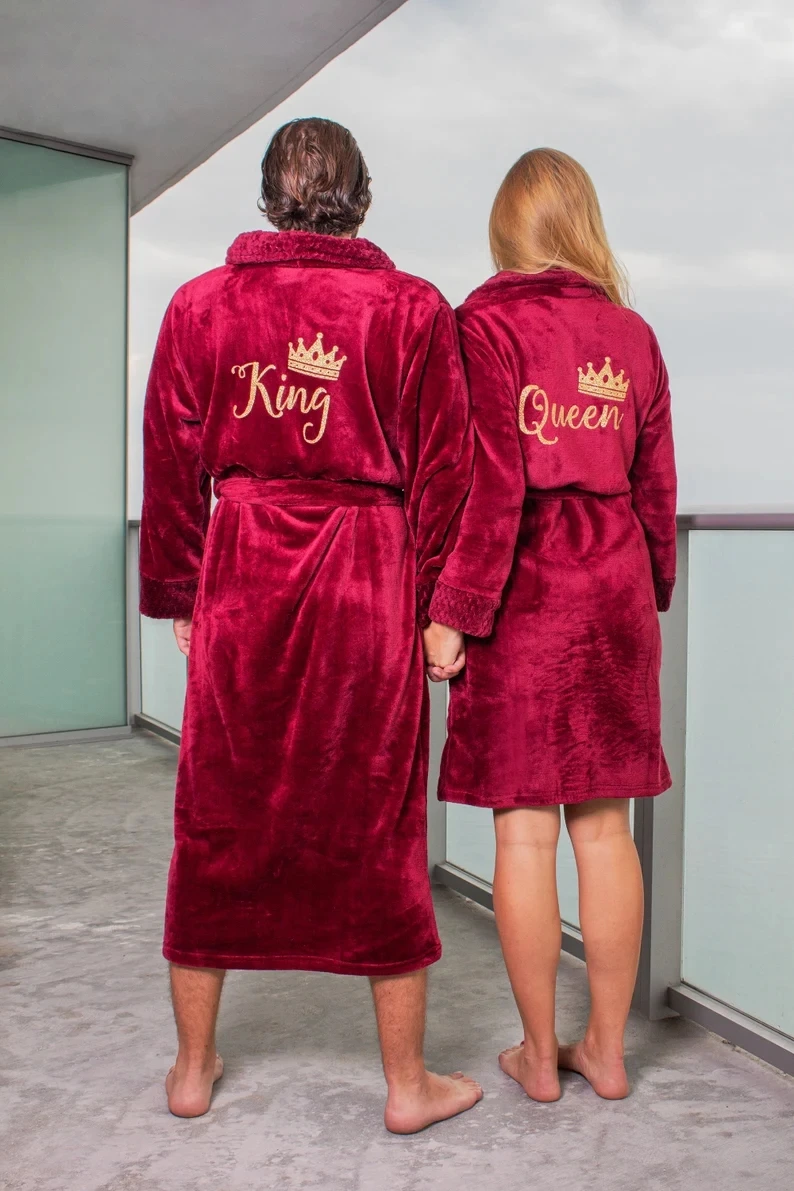 Couple Long Plush Bathrobes His And Hers Robes Customized Robes Wedding Gift Couple Personalized Robe-New Bathrobe Dressing Gown cotton pajamas for men