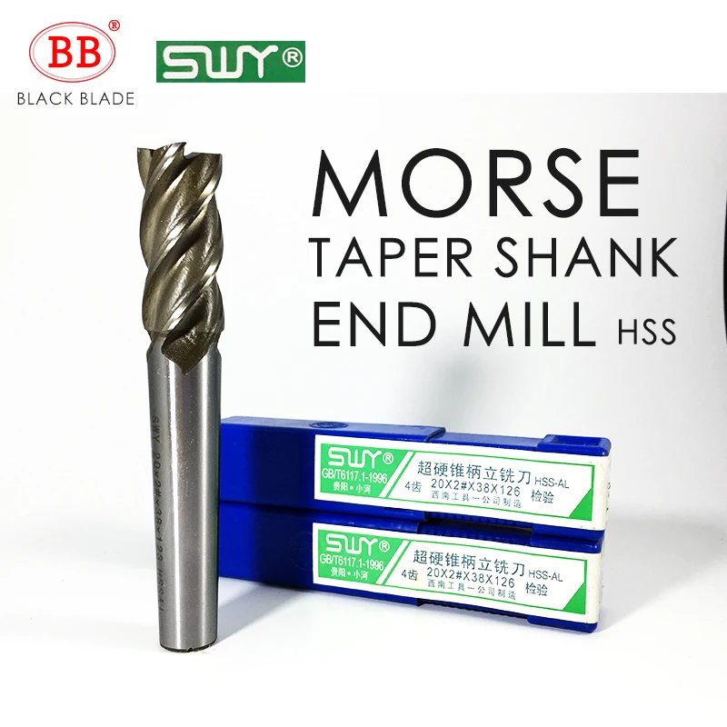 BB HSS Morse Taper Shank End Mill 12mm40mm Milling Cutter 2 3 4 MT3 CNC Tool