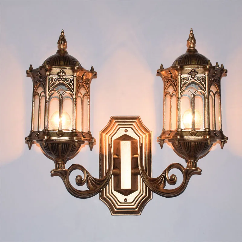European Style Double Heads Waterproof Outdoor Wall Lamp for Retro Villa Courtyard Balcony wall light