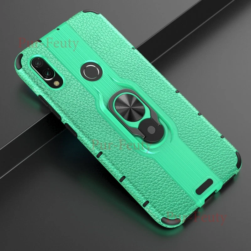 Зеленый Чехол на Xiaomi Redmi Note 7 M1901F7C Броня Мягкий противоударный силиконовый бампер магнитное кольцо Броня чехол для Redmi Note 7 Pro - Цвет: Зеленый