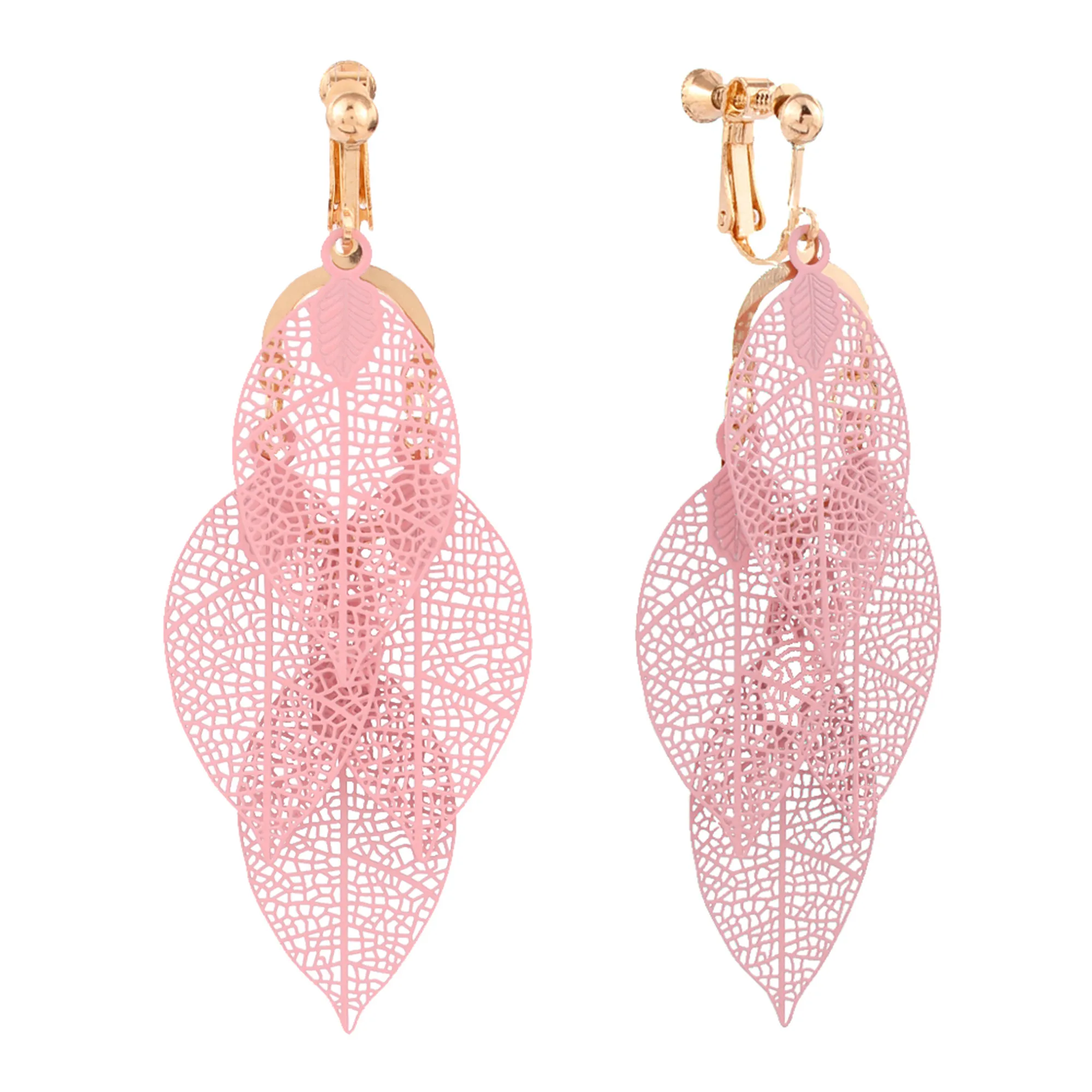 GRACE JUN Korea Style Gold Color  Copper Material Leaf Shape Clip on Earrings Without Pierced Elegant Cuff Ear Clip Anti-allergy 