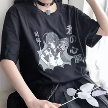 Best Price Goth Streetwear Short Sleeve Top Tee Female Kawaii y2k mujer gothic kpop футболка Harajuku Anime Print Black Crop Women T-shirts