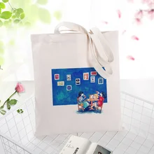 Синяя серия сумки вместительная сумка для покупок сумка Холст пользовательский печать текстовый логотип DIY ежедневное использование экологическая многоразовая утилизация