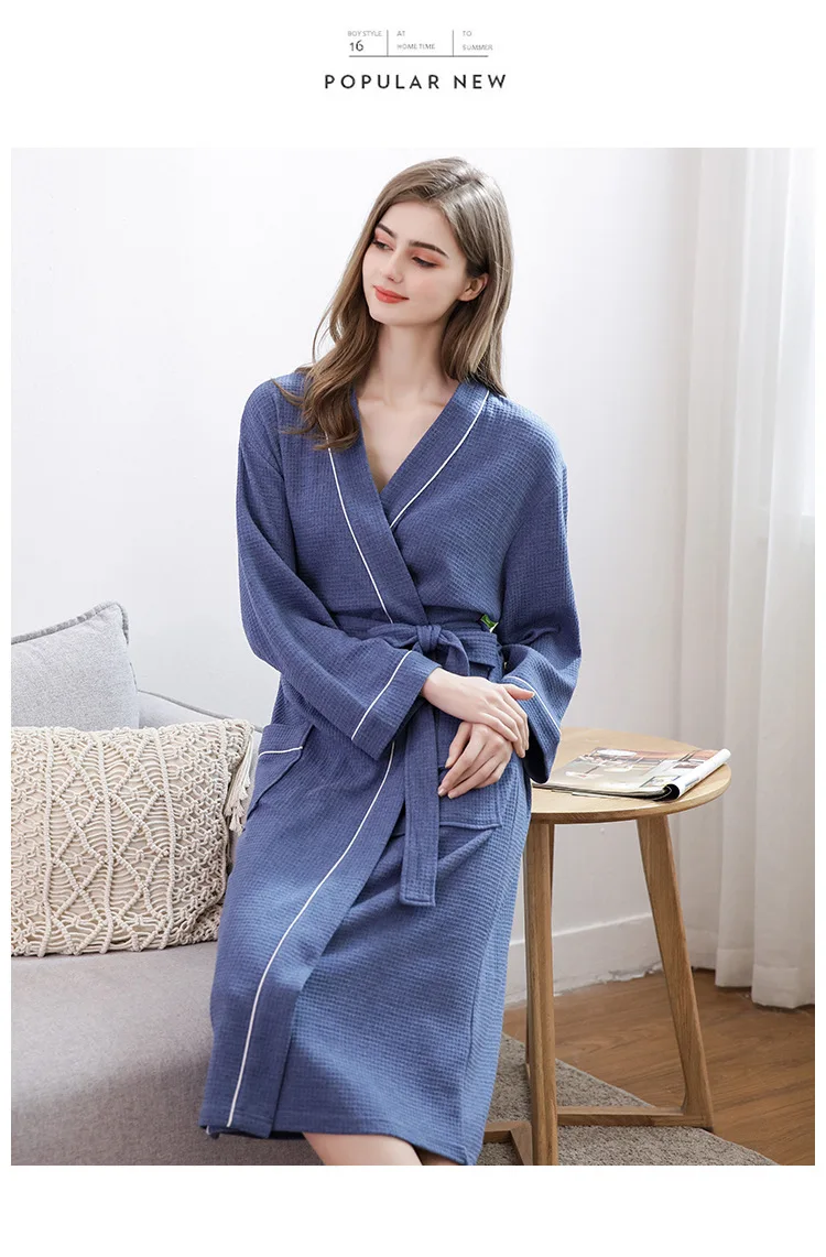 Waffle Kimono Bathrobe Gown Couple Sleepwear Soft Intimate Lingerie Men Nightgown Home Clothes Casual Nightwear Homewear men's silk pajamas