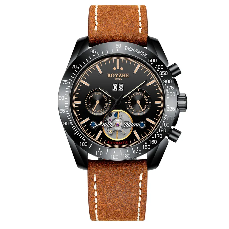 

New Hollow Mechanical Watch Men's tourbillon Mechanical Watch Man Calendar Watches Male Luminous Waterproof Clock Multifunction