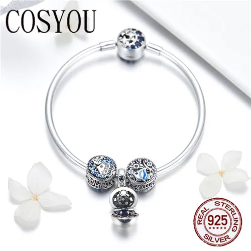 Kopen COSYOU 100% 925 Sterling Zilver Tropische Vissen Ocean Charm Armbanden voor Vrouwen Moon Star Blauw Armband Bangle Sieraden SCB813