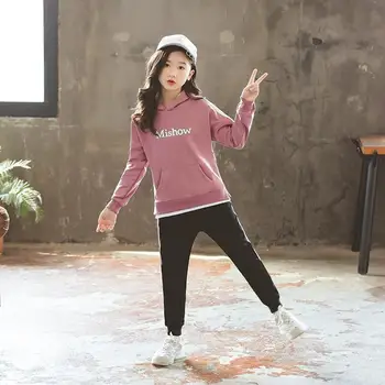 

Girls Clothing Sets Spring Autumn Girls Sport Suit Cotton letter Long Sleeve Sweatshirt + Pants Kids 2PCS/ set 6 8 10 12 14 Year