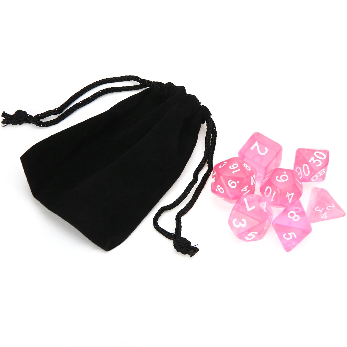 7Pcs/set Lovely Pink Translucent Polyhedral Dices with Bag D4-D20 Dices Set For Dungeons Dragons RPG Games Dice