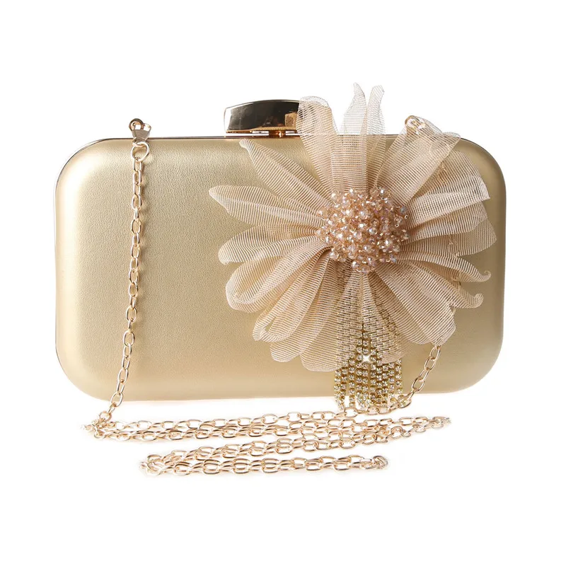 2023 Flowers Evening Bags Leather Banquet Clutch Purse With Chain Diamond Tassel Purse Dinner Wallets Drop Shipping