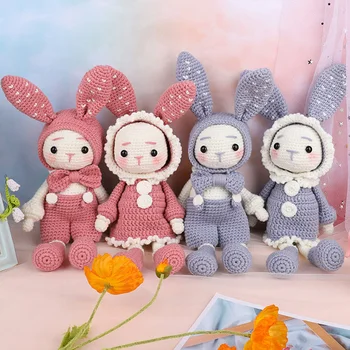 

Newly Handmade Crocheted Wool Dolls Material Pack DIY Long Ears Rabbits Handmade Dolls VA88