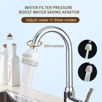 

3 Modes White Faucet Aerator Flexible Water Saving High Pressure Filter Sprayer Nozzle 360 Degree Rotate Diffuser Aerator M24F22