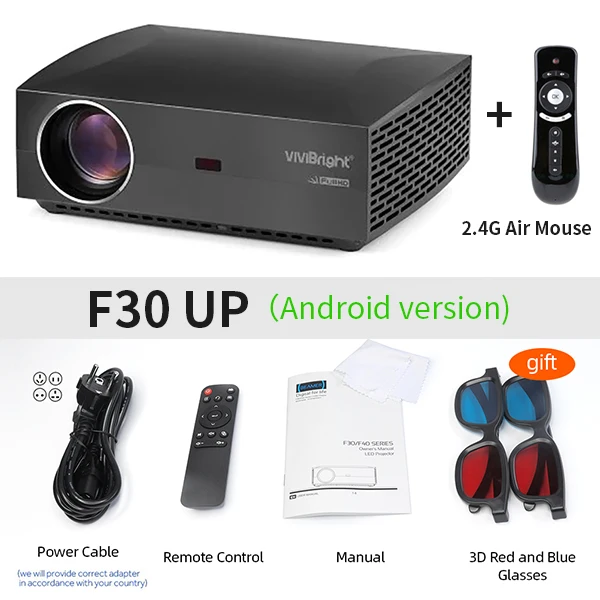 F30UP-FS VIVIBright Real Full HD 1080P проектор, Android 9,0, wifi Bluetooth, 3D видео проектор, tv Stick, PS4, HDMI для спорта - Цвет: F30UP-FS