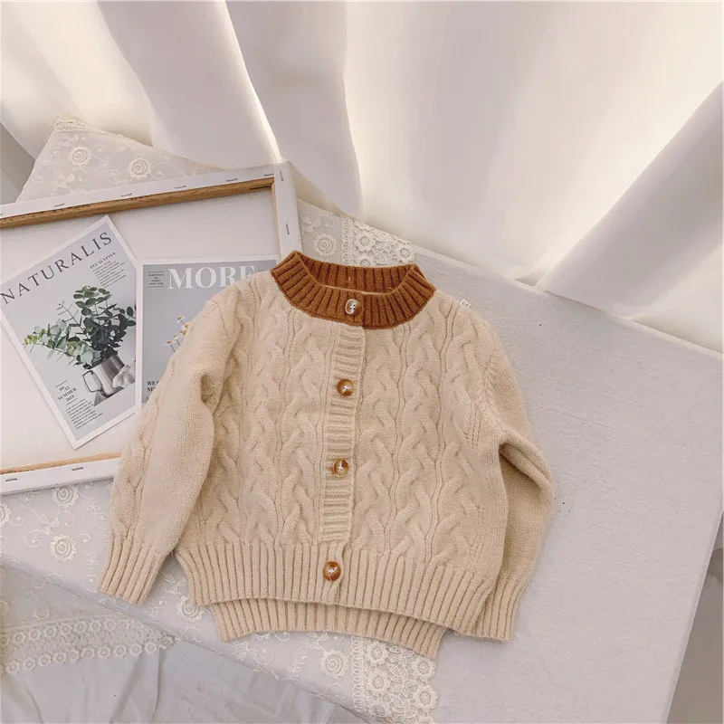 New Cotton Kids Cardigan Boys Girls Children's Knit Cardigan Sweaters Autumn Winter Thicken Kids Knitwear Coats LZ298 - Цвет: xing se
