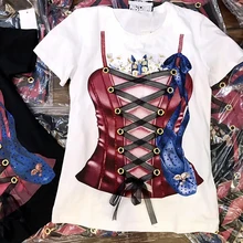 Женский креативный рисунок, узор, Кружевная декоративная Модная хлопковая футболка с короткими рукавами, сексуальная летняя футболка в стиле хип-хоп, CZ Stone