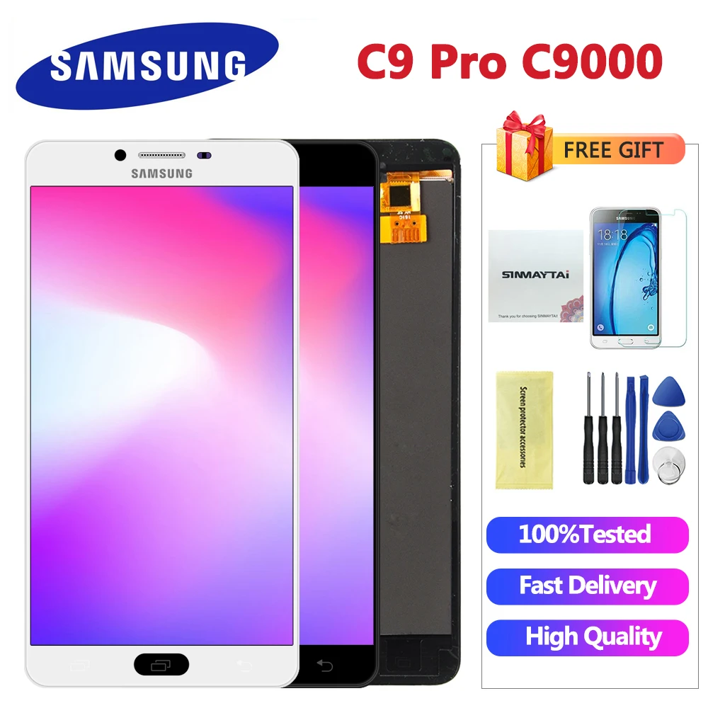 Тест lcd для SAMSUNG GALAXY C9 Pro lcd C9000 дисплей кодирующий преобразователь сенсорного экрана в сборе Замена для SAMSUNG C9 Pro lcd