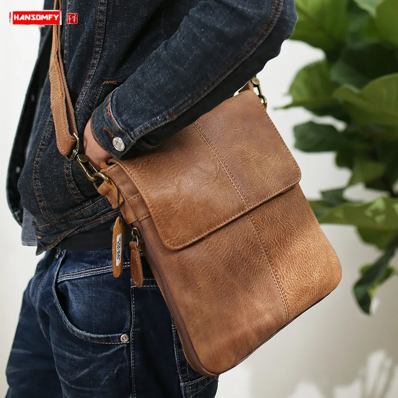 

Scrub leather men's shoulder slung bag brown genuine leather casual men bag retro tide messenger crossbody bags