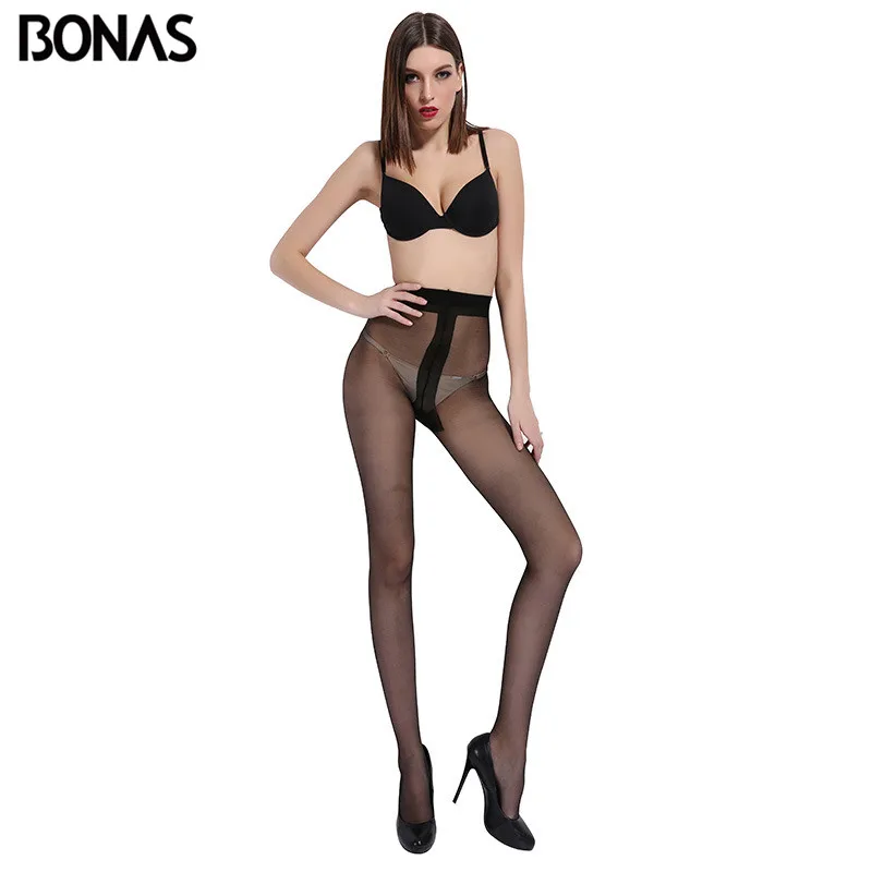 Колготки BONAS 2D T с промежностью женские черные нейлоновые колготки тонкие