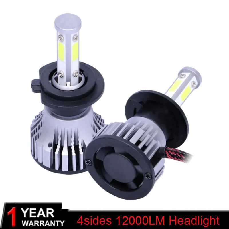 100W 12000LM H7 светодиодный 4 стороны чипы автомобильных фар Противотуманные фары H4 H11 H13 5202 9012 9007 9005 9006 6000K светодиодный свет для авто фары белый/синий/лед синий/зеленый/желтый