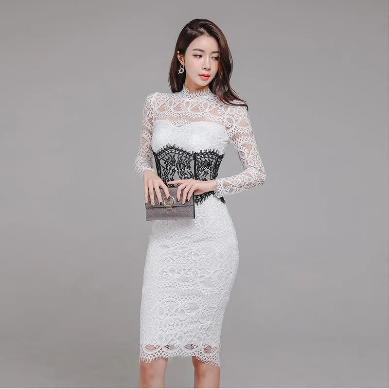 

WOMEN'S Dress 2019 New Style WOMEN'S Dress Hollow out-Slit Waist Hugging Slimming Sheath Lace Dress
