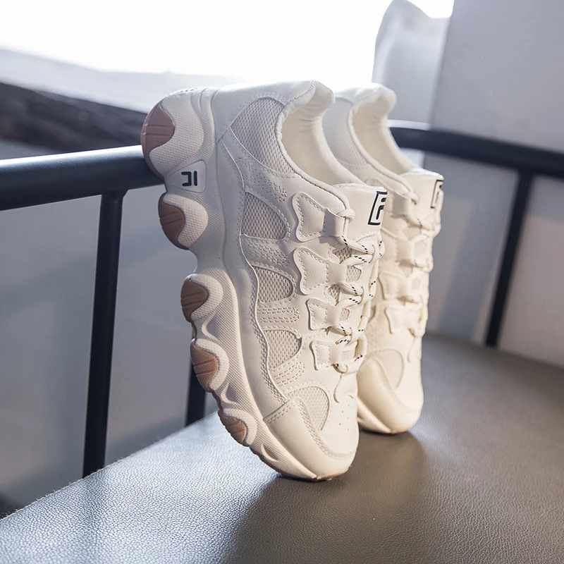 Beige Moipheng/розовые кроссовки на платформе для девочек; Новое поступление года; обувь на танкетке; женские теннисные кроссовки на шнуровке; вулканизированные кроссовки; обувь для Пап - Цвет: Beige