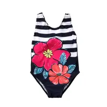 Новинка; цельнокроеное бикини для маленьких девочек; купальник с цветочным принтом; летняя полосатая пляжная одежда; бантик; купальный костюм; Бюстье; пляжная одежда