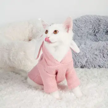 

Cute Pet Cat Hooded Jacket Jacket Winter Warm Pet Jumpsuit Puppy Cat Sweet Rabbit Ears Shape Puppy Cat Costume Pet Supplies