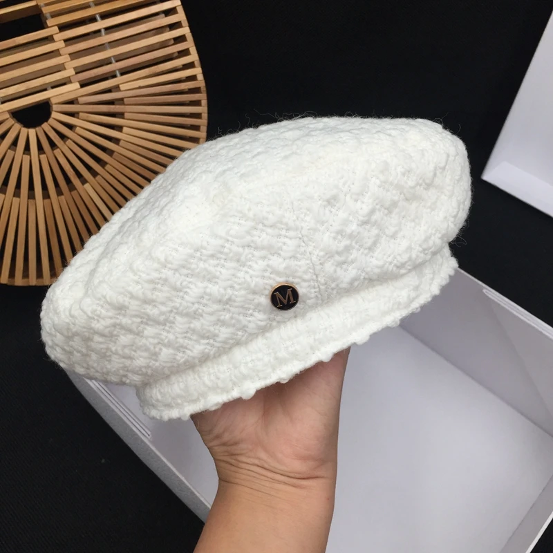 Tanie Wczesna jesień nowy mały słodki wiatr tweed dzianiny beret kobiet gwiazdy wziąć han edycja do topienia malarz ośmioboczna czapka