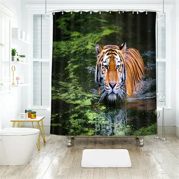 

Polyester Fabric Tiger Shower Curtain Orangutan Bathroom Decor Waterproof With Hooks Gift