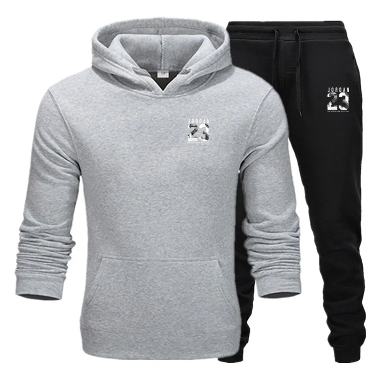 5Gray and black Новая брендовая спортивная одежда модная толстовка мужская спортивная одежда из двух частей Толстая рубашка с капюшоном 23+ костюм со спортивными брюками для мужчин - Цвет: 5Gray and black