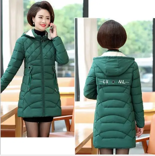 Новая зимняя Женская куртка среднего возраста, женское пуховое хлопковое пальто, повседневное пальто средней длины размера плюс 6XL Manteau Femme Hiver H118 - Цвет: Green