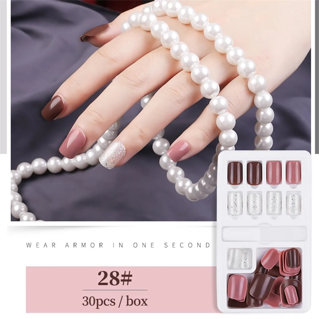 Finished Nail Patches 30Pcs Boxed Removable Repeated Use Of fake Nail Patches Full Cover Fake piece detachable fake nail set - Цвет: I