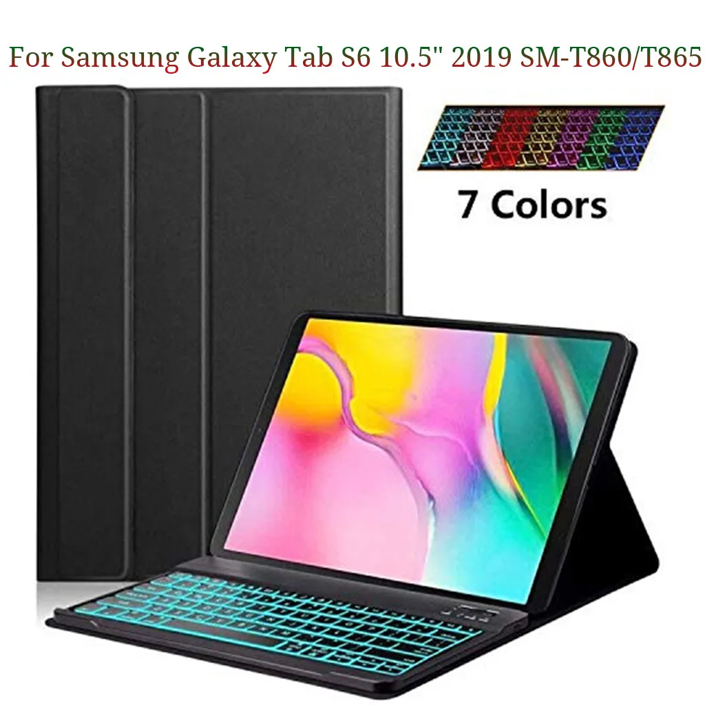 25# цветная bluetooth-клавиатура с подсветкой для Samsung Galaxy Tab S6 10," SM-T860/T865 Клавиатура чехол тонкий стенд крышка подсветка - Цвет: Black