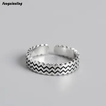 

Fengxiaoling Real 925 Sterling Silver Geometric Wave Rings For Women Vintage Stars Silver Ring Fine Jewelry Cute Accessories