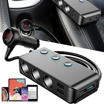 

Car Cigarette Lighter Car Charger 120W Dual USB 4.8A Fast Charge Adapter Three Point Cigarette Mouth Four USB Socket