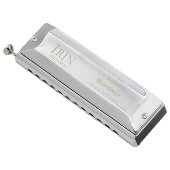 

IRin 12 Holes 48 Tone Harmonica Chromatic Harp Metal Board Resin Copper Plating Woodwind Instruments with Case
