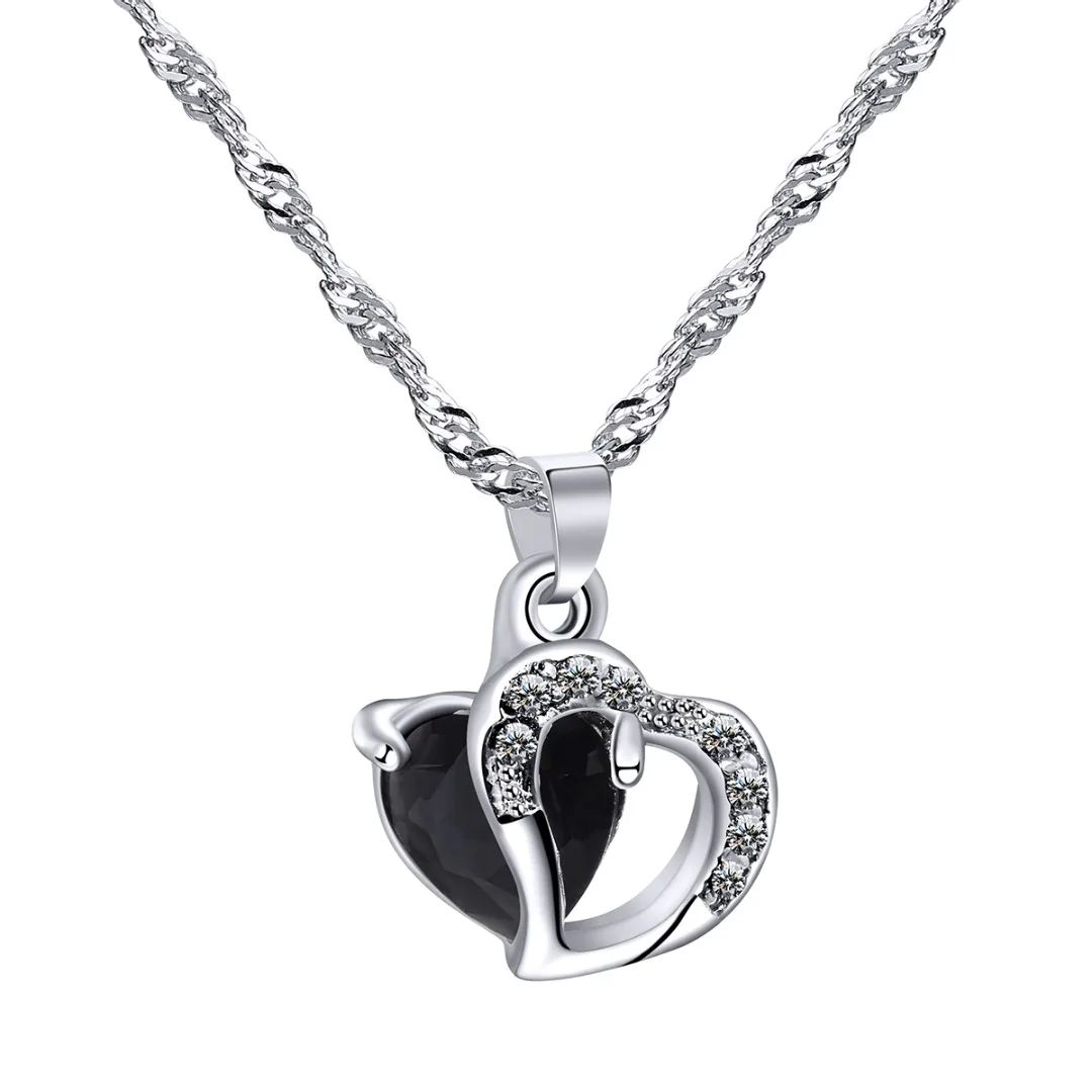 1Pc Vinatge  Heart Love Necklaces & Pendants Shellhard Womens Elegant Rhinestone Long Chain Necklace For Women  Jewelry 7Colors