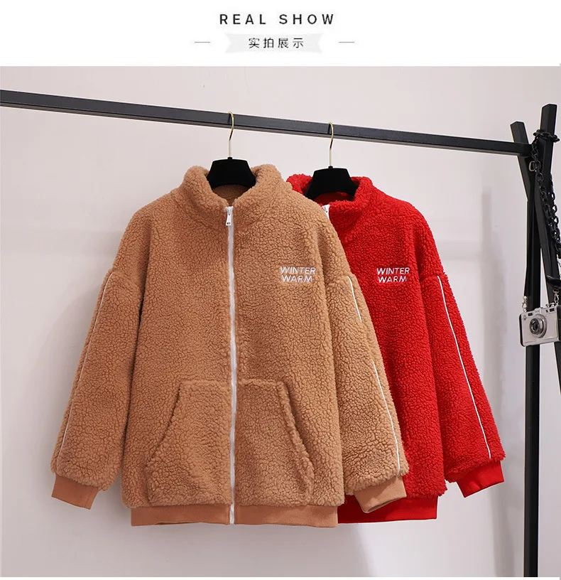 XXL~ 6XL Женская Осенняя Корейская флисовая куртка, зимнее теплое свободное повседневное пальто из искусственной овечьей шерсти размера плюс, женская одежда B684