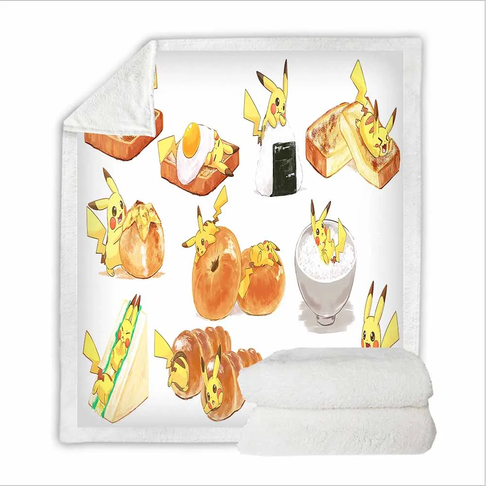 Pikachu Blanket Janpanese Anime Game Character Blanket Sherpa Fleece Plush Throw Balnket Travel Home Warm Blanket Kids Bedding