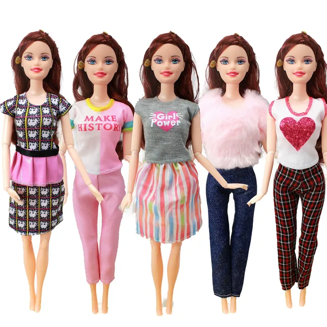 5 set Handmade Fashion Outfit Daily Casual Wear Blouse Shirt Vest Bottom Pants Skirt Clothes For Barbie Doll Accessories Toy 2