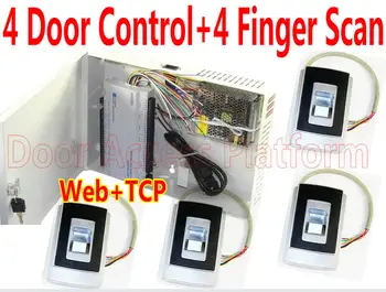 

4 Door Finger Reader Metal Case All-in-one Double-Way Control Web Access controller Biometric Scanner kit Entrance+Exit Control